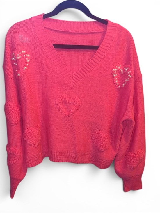 BellanBlue Sweaters - Pink Heart Embellished Sweater Sm